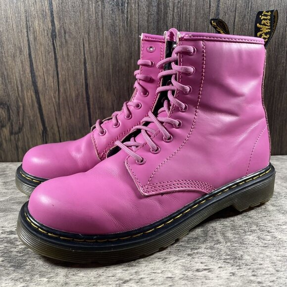 Dr Martens 1460 Pink Leather  8 Eye - Ankle Zip Up Boots Women’s Size 5 - Picture 1 of 10